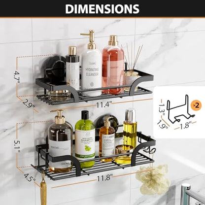 Shower Caddy Suction Cup, 2 Pack Shower Shelves for Inside, Black | Metal Bathroom Storage, NO-Drilling Bathroom Organizer, Heavy Duty Shower Basket - color: 2 X Black Basket