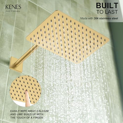 KENES Brushed Gold Square Rainfall Shower System Faucet Set with Handheld | Shower Faucet with 10-Inch Rain Shower Head, Square Shower System, Valve Included, Lead-Free cUPC & NSF Certified, Stainless - color: Brushed Gold, style: Showerhead and Handheld