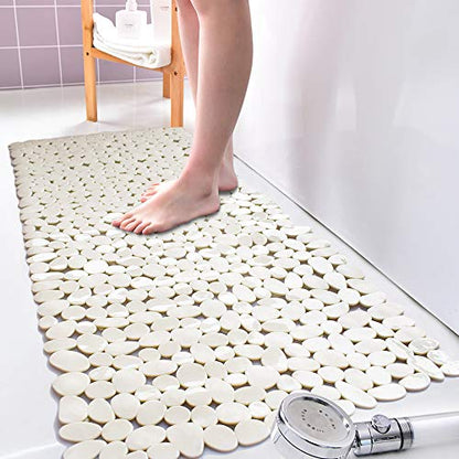 SONGZIMING Bathtub Mat Non Slip Pebble Bath Shower Mat with Drain Holes, Suction Cups Mat for Tub (16" W x 35" L,Beige) - color: Beige