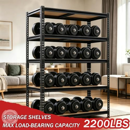 72" H Heavy Duty Garage Shelving, 2400LBS Capacity 5-Tier Storage Shelves,Adjustable Industrial Metal Garage Shelves for Basement Pantry Kitchen Warehouse, 16" D x 36" Wx72 H,Black - size: 16"D x 35.5"W x 72"H(Metal Board)