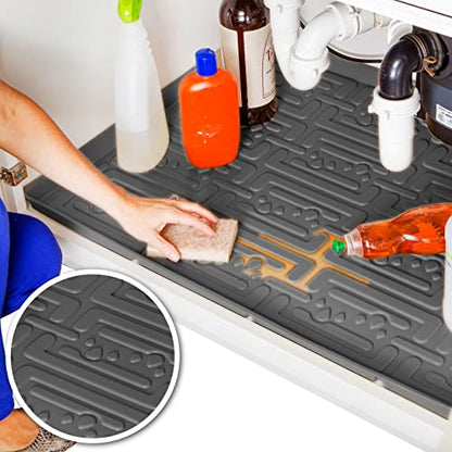 XTREME MATS Waterproof Undersink Mat (Grey 22" 1/4 x 19 1/4) Cabinet Base Liner for Bathroom Vanity Cabinets Catches Leaks Prevents Damage Flexible Driptray - color: Gray, size: 22" 1/4 x 19" 1/4)