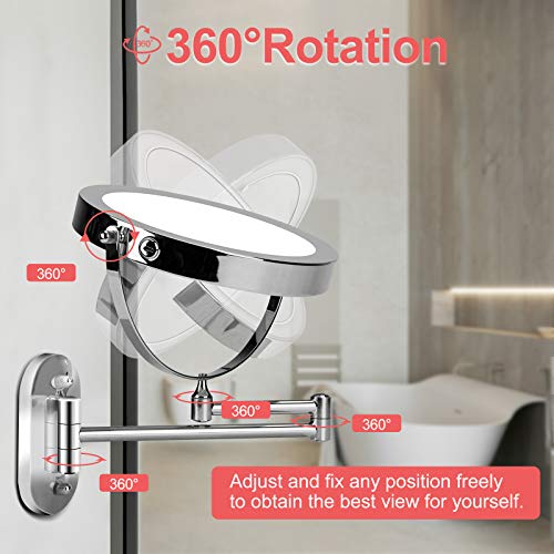 FUNTOUCH 5000mAh Rechargeable Wall Mounted Lighted Makeup Mirror 1X30X | Double Sided 1X 30X Magnifying, 3 Color Lighting, Touch Screen Dimming, Extended Arm 360 Rotation Shaving Bathroom Mirror - color: Silver