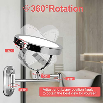 FUNTOUCH 5000mAh Rechargeable Wall Mounted Lighted Makeup Mirror 1X30X | Double Sided 1X 30X Magnifying, 3 Color Lighting, Touch Screen Dimming, Extended Arm 360 Rotation Shaving Bathroom Mirror - color: Silver