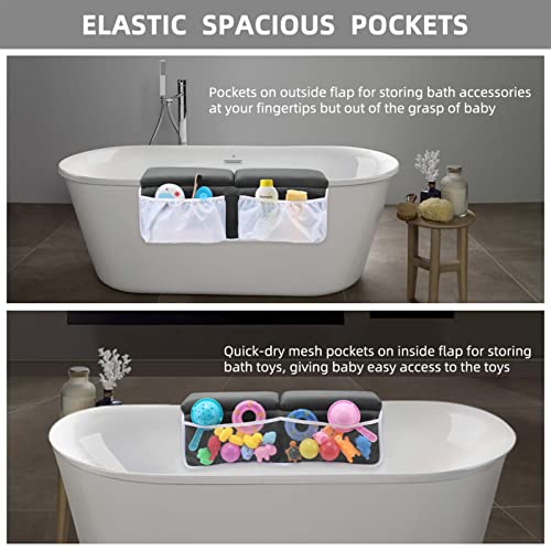 Bath Kneeler and Elbow Rest Set Baby Bath Kneeling Pad, Thick Non-Slip Bathing Kneeling Mat Cushion Quick Drying Bathtub Knee Saver with Arm Support and Pockets for Bathroom Bathing Time Comfort - color: Dark Grey
