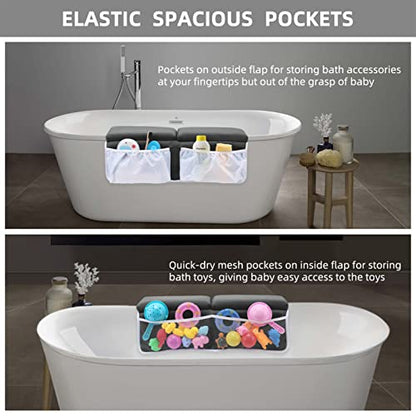 Bath Kneeler and Elbow Rest Set Baby Bath Kneeling Pad, Thick Non-Slip Bathing Kneeling Mat Cushion Quick Drying Bathtub Knee Saver with Arm Support and Pockets for Bathroom Bathing Time Comfort - color: Dark Grey