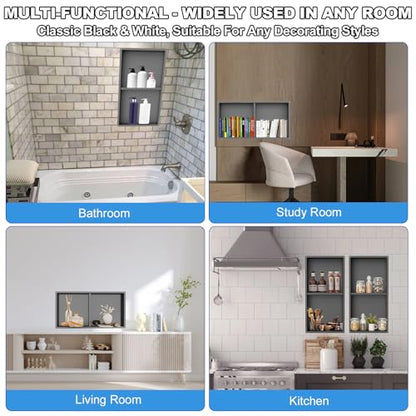 304 Stainless Steel Shower Niche Insert-24 x 12" No Tile Needed Bathroom Niche for Shower Wall-Double Shelves Built in Shower Shelf-Waterproof Recessed Cabinet for Bathroom Living Room Study Kitchen