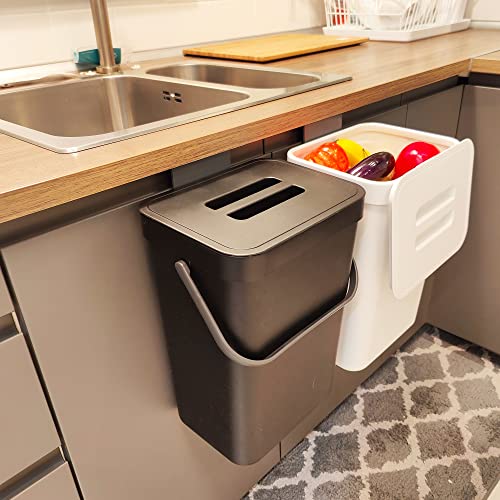 stonespace Under Sink Trash Can，Kitchen Compost Bin, 3.2 Gallon/12L, Black | Hanging Garbage Can for Kitchen/Bathroom/Cupboard,Wall Mounted, Plastic Food Waste Bin, RV Trash Can - color: Black, size: 12L/3.2GAL