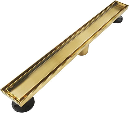 Neodrain 32" Gold Linear Shower Drain,2-in-1 Flat& Tile Insert Cover | 304 Stainless Steel,Fast Drainage, Durable,Rectangle Shower Floor Drain with Adjustable Feet,Hair Strainer,Fits Bathrooms - color: Golden, size: 32 In