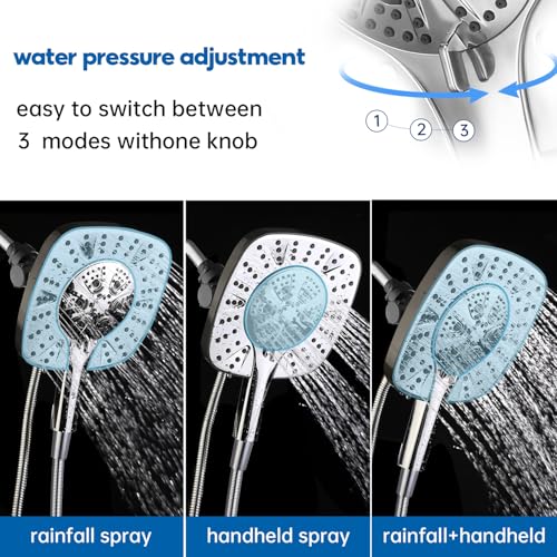 Shower Head with Handheld Spray Combo 2 in 1 Rainfall High Pressure with 59" Rotatable Stainless Steel Hose 9 Spray Modes Detachable Silver - color: Silver