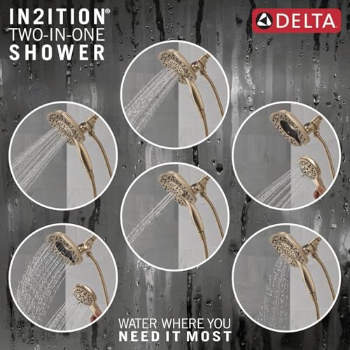 Delta 4-Setting In2ition 2-in-1 Dual Shower Head with HandHeld Spray, Brushed Gold Detachable Shower Head with Hose, Showerhead, 1.75 GPM Flow Rate, Champagne Bronze 58498-CZ - color: Champagne Bronze