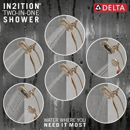 Delta 4-Setting In2ition 2-in-1 Dual Shower Head with HandHeld Spray, Brushed Gold Detachable Shower Head with Hose, Showerhead, 1.75 GPM Flow Rate, Champagne Bronze 58498-CZ - color: Champagne Bronze