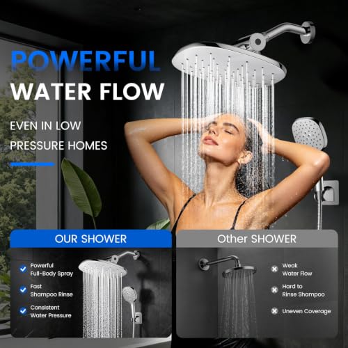10" Rain Shower Head with Handheld Spray, Dual High Pressure Showerhead | Rainfall Shower Heads Combo with Multi Spray, Detachable Hand Showerhead Set with 71 Inch Shower Hose & Extra Holder - color: Chrome