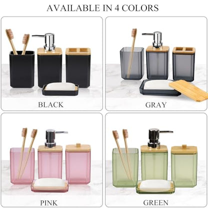 CERBIOR Bamboo Bathroom Accessories Set 7 Piece Bath Ensemble,Gray | Includes Soap Dispenser, Toothbrush Holder, Toothbrush Cup, Soap Dish for Decorative Countertop and Housewarming Gift - style: Matte Black