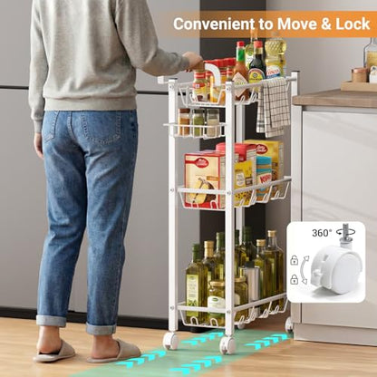 AOODA Laundry Room Cart with Top Detergent Holder, Metal Rolling Storage Cart Between Washer and Dryer, 3 Tier Narrow Laundry Room Organization and Storage with Wheels (White) - color: Arctic White