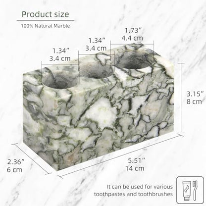 Natural Marble Toothbrush Holder, Green Emerald, 3 Slots | Large Bathroom Organizer Countertop, Ventilation Design, Stone Toothbrush and Toothpaste Stand, Non-Slip Silicone Pads - color: Green Emerald, size: 3 Slots
