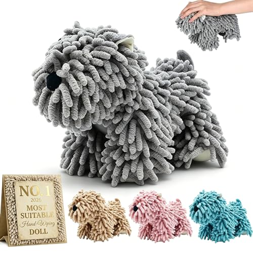 Dog Towel Shaped Hand Chenille Animal Towels for Bathroom Microfiber Puppy Bath Kids Drying Plush Stuffed Paw Absorbent Hands Puppy-Shaped Cute Kitchen Fuzzy Ball Soft Puppy-Themed Shape (Gray) - color: Gray