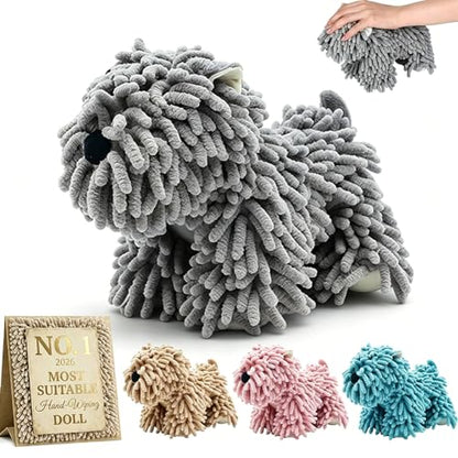Dog Towel Shaped Hand Chenille Animal Towels for Bathroom Microfiber Puppy Bath Kids Drying Plush Stuffed Paw Absorbent Hands Puppy-Shaped Cute Kitchen Fuzzy Ball Soft Puppy-Themed Shape (Gray) - color: Gray
