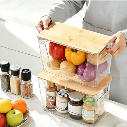 4 Set Potato And Onion Storage Bins with Bamboo Lid, Clear - size: 4 Pack