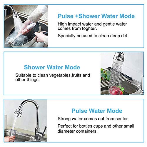 Faucet Sprayer Attachment, Rotate Swivel Water Saving Tap Aerator, Kitchen Faucet Head Replacement, 3 Mode Adjustable Faucet Extender for Kitchen, Bathroom