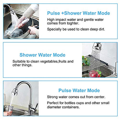 Faucet Sprayer Attachment, Rotate Swivel Water Saving Tap Aerator, Kitchen Faucet Head Replacement, 3 Mode Adjustable Faucet Extender for Kitchen, Bathroom
