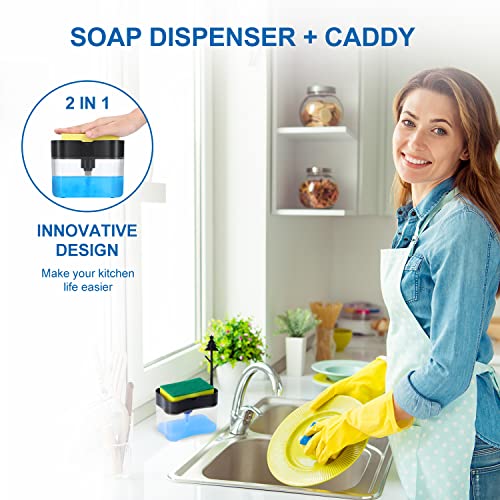 New 2026 Version Premium Quality Dish Soap Dispenser - Countertop Kitchen Soap Dispenser, Sink Dish Washing Soap Dispenser 13 Ounces (Sponge Included) - color: Gray