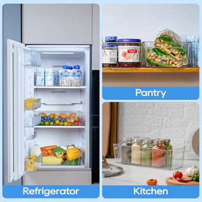 JollyPack Clear Plastic Storage Bins, 8 Pack | Pantry Organizers, Storage with Handles, Clear Storage Containers,Great for Fridge, Kitchen, Bathroom and Office - size: 8pack 12.5"Lx 6.4"W x 3.35" H