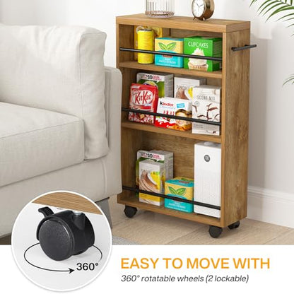 Tribesigns Slim Storage Cart, Rolling Narrow Kitchen Cart on Wheels for Small Place, 4-Tier Slide Out Slim Utility Cart Skinny Laundry Cart with Handle for Kitchen, Bathroom, Laundry - style: Farmhouse