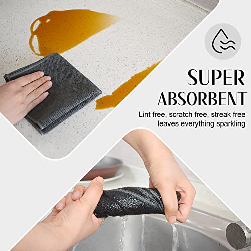 Microfiber Cleaning Cloth Kitchen Dish Cloths 12x12in 12 Pack Grey | Super Absorbent, Quick Dry, No Streak, Dish Rags, Glass Cloths - color: Grey