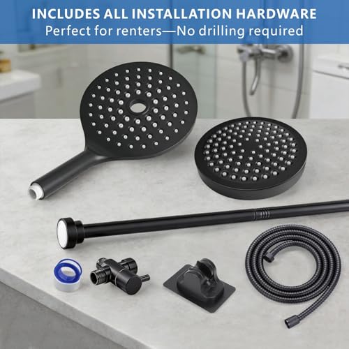 Dual Shower Head for Couples, 6" Fixed Rain Showerhead with 7.5" Large Handheld Shower Double Set, Renter-Friendly, Tandem Shower, SPA-Like, Gift for Women Men, Matte Black - color: Matte Black