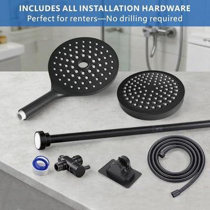 Dual Shower Head for Couples, 6" Fixed Rain Showerhead with 7.5" Large Handheld Shower Double Set, Renter-Friendly, Tandem Shower, SPA-Like, Gift for Women Men, Matte Black - color: Matte Black