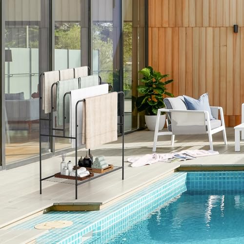 44" Extra Large Free Standing Towel Rack,4 Tier Outdoor Pool Towel Holder | Versatile Blanket and Quilt Rack Stand for Living Room, Bathroom, Bedroom, Beach, Hot Tub, Gym and Pool Area Outside - size: 4 Tier-Standard