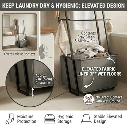 2-in-1 Leaning Blanket Ladder with Storage Basket, Matte Black Metal Towel Rack Stand, Drill-Free Space Saving Organizer for Bathroom & Bedroom Throws, 63" - color: Black With Bag