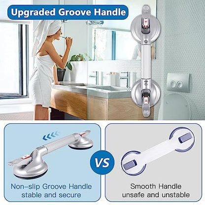 17inch Upgrade Suction Shower Grab Bar, Portable Shower Handle Bar Suction Grip Bar Bathtub Handle with Strong Hold Suction Cup Fitting and Rapid Release for Bathroom(Max Capacity :300lb
