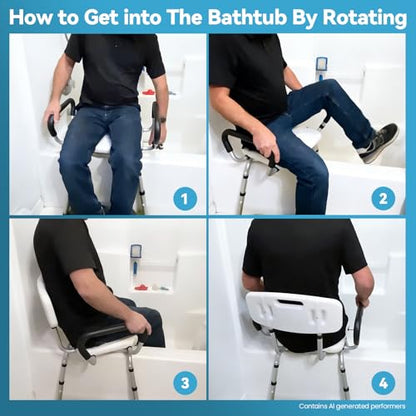 Swivel Shower Chair with Removable Back and Arms, Adjustable Height | 400 lbs Shower Chair for Elderly and Disabled, 360° Rotating with Locking Seat, Non-Slip Bath Seat for Inside Shower, Tub - color: Light Blue