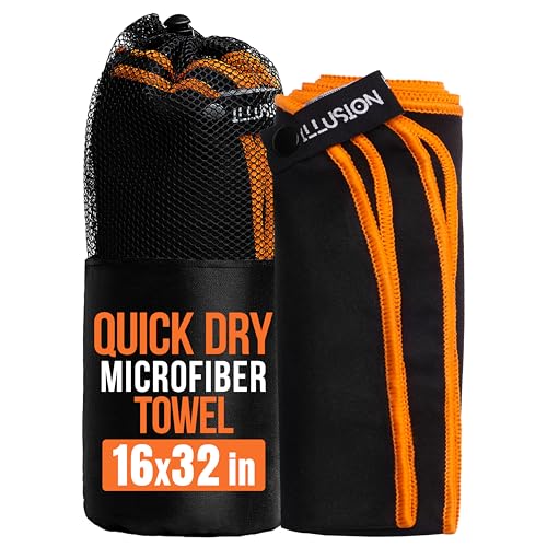 illusion Small Microfiber Gym Towels for Men and Women Active Sports (32" L x 16''W)-Lightweight Quick Dry Gym Towel for Sweat-Workout Towels Ideal for Yoga, Camping, Running, and Outdoor Activities - color: Black - Orange, size: 32x16 in - Pack of 1