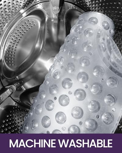 DEXI Bathtub Mat Non Slip 16x35, Shower Floor Mats for Bathroom Bath Tub | Clear Washable Oval Bathmat, Suction Cups and Drain Holes to Keep Tubs Clean - color: Clear