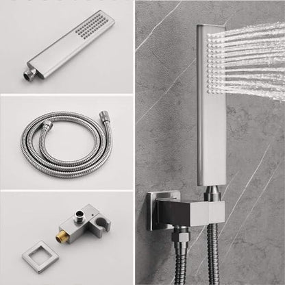 Iriber Brushed Nickel Square Rain Shower System with 4 PCS Body Jets 3 Function Shower Faucet Set Wall Mounted Pressure Balance Shower Trim Kit (Valve Included) - color: Brushed Nickel 03