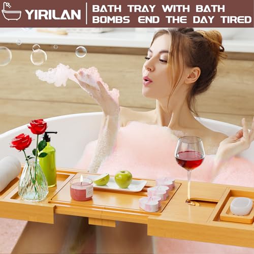Original Wood Color Foldable Bamboo Bathtub Caddy, Bathtub Tray | Can Place Wine Glasses, Books, Mobile Phones Multifunctional Bath Tub , Suitable for Gifts in Various Festivals - color: Bamboo-gift 9