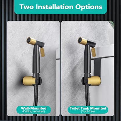 BARROCK Handheld Bidet Sprayer for Toilet, Stainless Steel Metal Made Baby Cloth Diaper Spraying Kit, Bathroom Toilet Bidet Attachment Set for Bathing Pets and Feminine Washing,Matte Black and Gold - color: Black and Gold