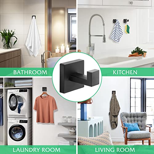 Heavy Duty Stainless Steel Towel Hooks, Wall Mounted Square Robe Hooks for Bathroom, Kitchen, Bedroom, Hotel Matte Black 2 Pack - color: Matte Black