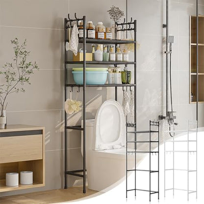 3-Tier Over-The-Toilet Storage Shelf - Sturdy Stainless Steel Bathroom Organizer for Toiletries, Towels & Essentials - Space-Saving Design - color: White