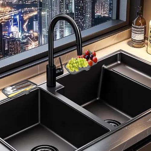 2 PC Sponge Stand for Kitchen Sink and Soap Tray for Bathroom Sink, Silicone Soap Tray with Drain and Toothbrush Holder, Utensil Dispenser, Tray, and Kitchen Tool Manager