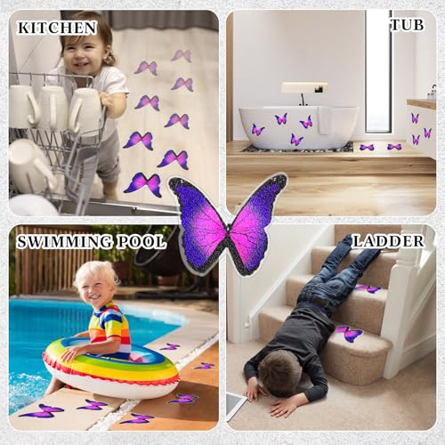 20 Pcs Non Slip Bathtub Stickers Anti Slip Shower Stickers Butterfly Anti Skid Bathtub Decals Adhesive Shower Grips Peel and Stick Treads Applique with Scraper(Purple,Butterfly) - color: Purple