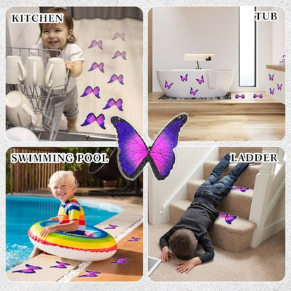 20 Pcs Non Slip Bathtub Stickers Anti Slip Shower Stickers Butterfly Anti Skid Bathtub Decals Adhesive Shower Grips Peel and Stick Treads Applique with Scraper(Purple,Butterfly) - color: Purple
