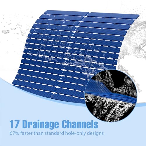 Shower Mat Non-Slip Bath Mat for Tub and Shower Stall,236 Suction Cups with Drain Holes, Quick Dry Machine Washable, Extra Grip for Stand Up Showers, Bathroom Essentials 24x24 Inch (Blue) - color: Blue