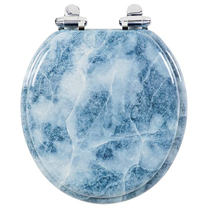 Angol Shiold ROUND Toilet Seat Molded Wood (Blue Marble) | Quiet Close Quick Release Metal Hinges, Adjustable Fit for Standard Round Toilets, Easy to Install&Clean - color: Blue Marble, size: Round-16.5“