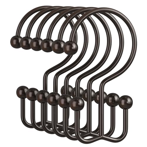 Bronze Shower Curtain Hooks, 12PCS Minimalist Simple Double Shower Curtain Rings, Rust-Resistant Metal Shower Hooks Shower Curtain Hangers, Shower Rings for Bathroom Shower Rods Curtains - color: Bronze, style: Minimalist - Double Hooks