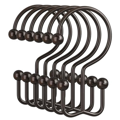 Bronze Shower Curtain Hooks, 12PCS Minimalist Simple Double Shower Curtain Rings, Rust-Resistant Metal Shower Hooks Shower Curtain Hangers, Shower Rings for Bathroom Shower Rods Curtains - color: Bronze, style: Minimalist - Double Hooks