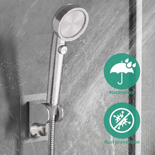 Hand Held Shower Head Holder Wall Mount, Brushed Nickel, 1 Pack | Shower Hose Holder Adhesive with 2 Hanger Hooks, Adjustable Shower Handle Holder, No Drilling Shower Wand Holder - color: Brushed Nickel