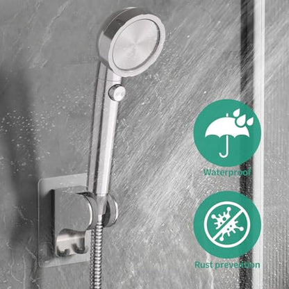 Hand Held Shower Head Holder Wall Mount, Brushed Nickel, 1 Pack | Shower Hose Holder Adhesive with 2 Hanger Hooks, Adjustable Shower Handle Holder, No Drilling Shower Wand Holder - color: Brushed Nickel